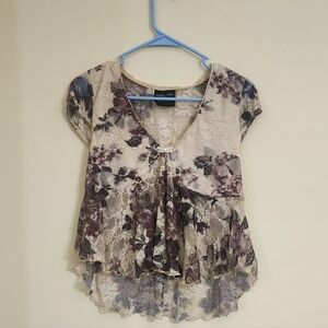 Floral Lace Blouse with Purple and Cream Accents